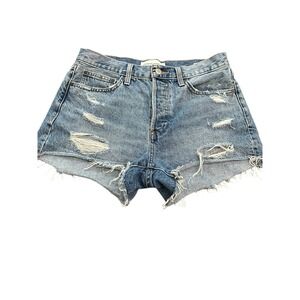 Aritzia Denim Forum Jean Shorts 26 Blue‎ Cut Offs Ex Boyfriend Midi Button #R8-3